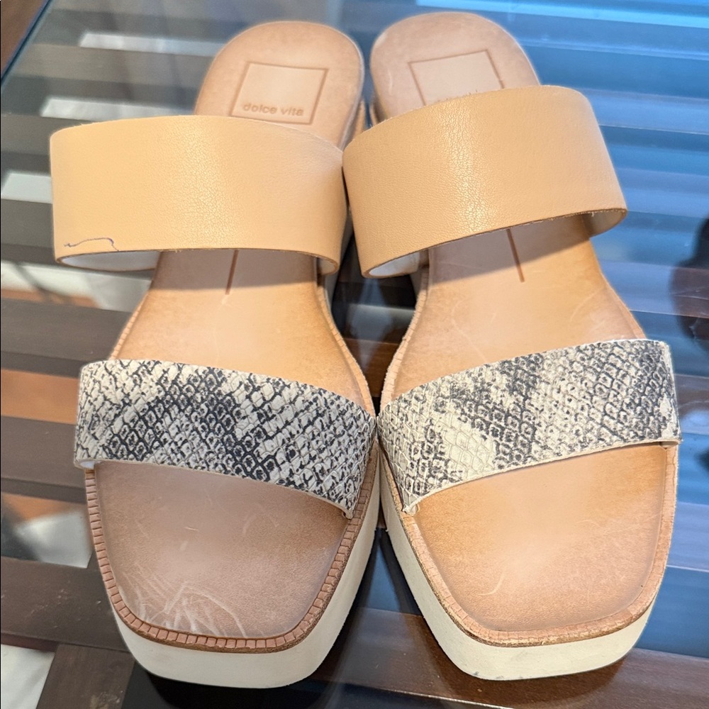 Dolce Vita Tan and Snake Print Sandals